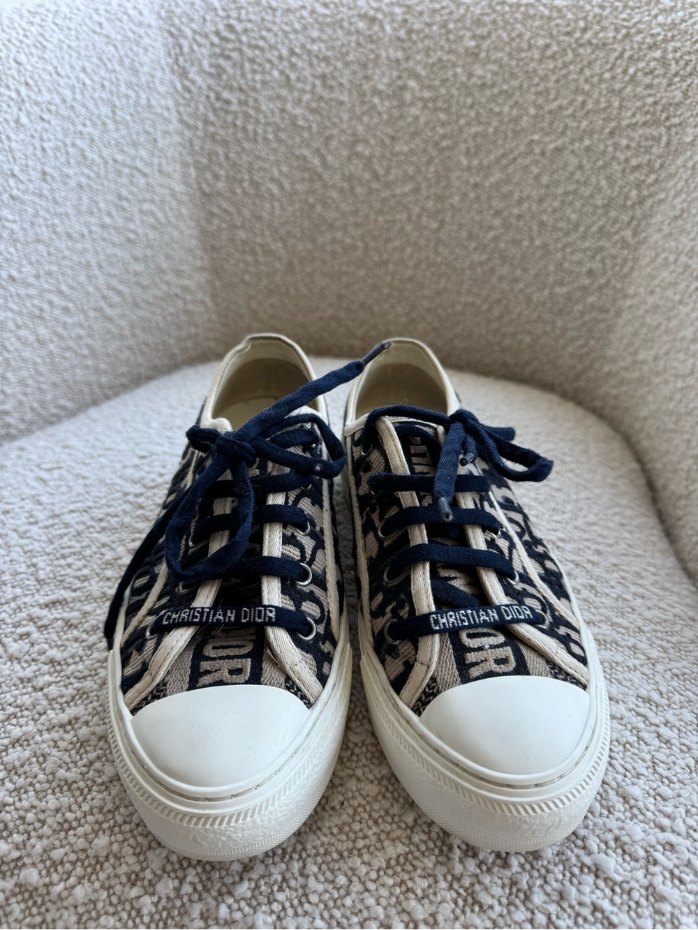 Dior Kids Navy & Beige Christian Dior Logo Canvas Sneakers